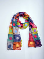 Polkadot Patch Felt/Silk Scarf SF52: Multi-Colored