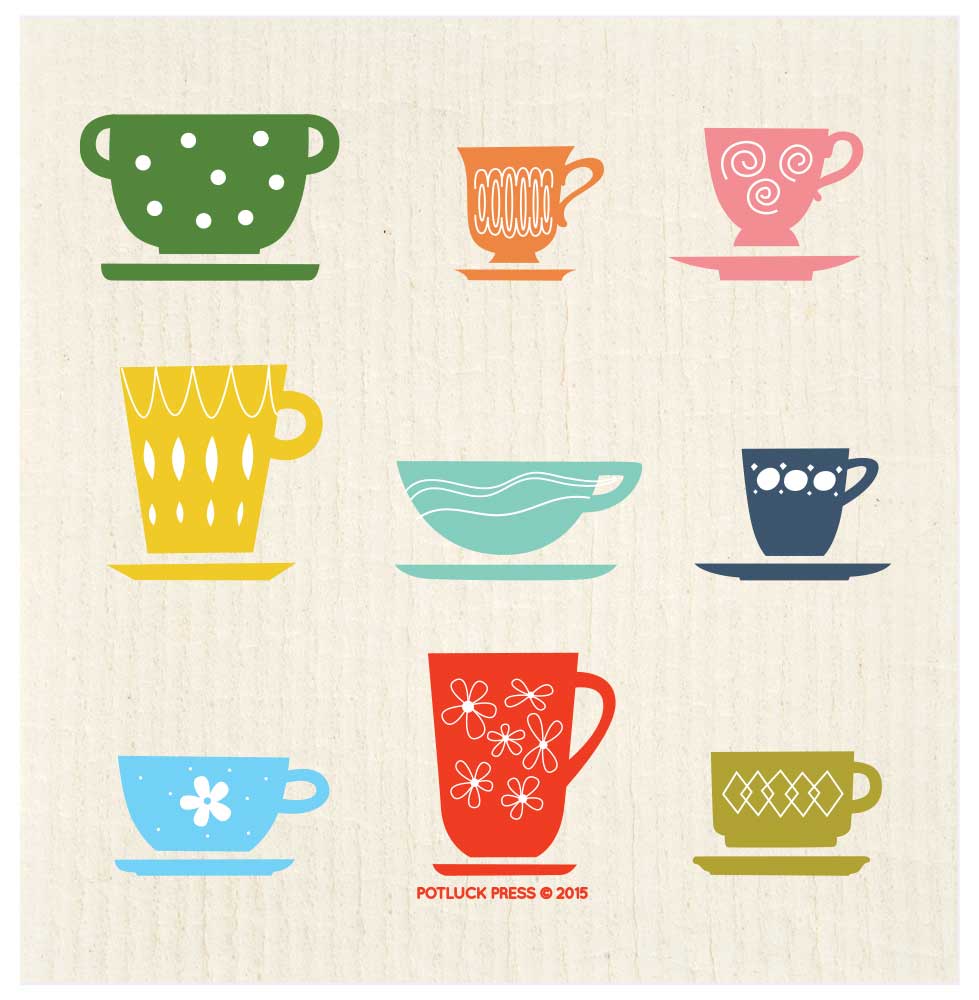 Teacups Multicolor Swedish Dishcloth