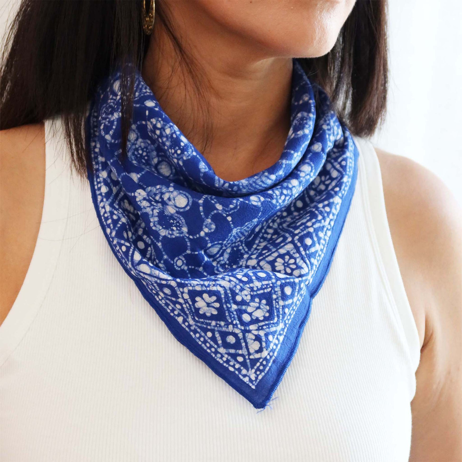 Batik Bandana – Blue White | Boulder Pattern