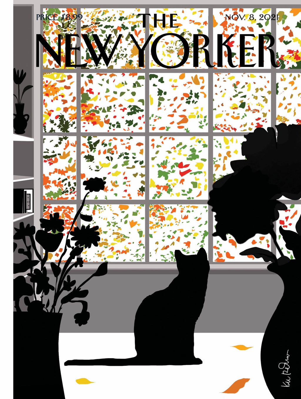 Cover of The New Yorker magazine with a window and cat illustration