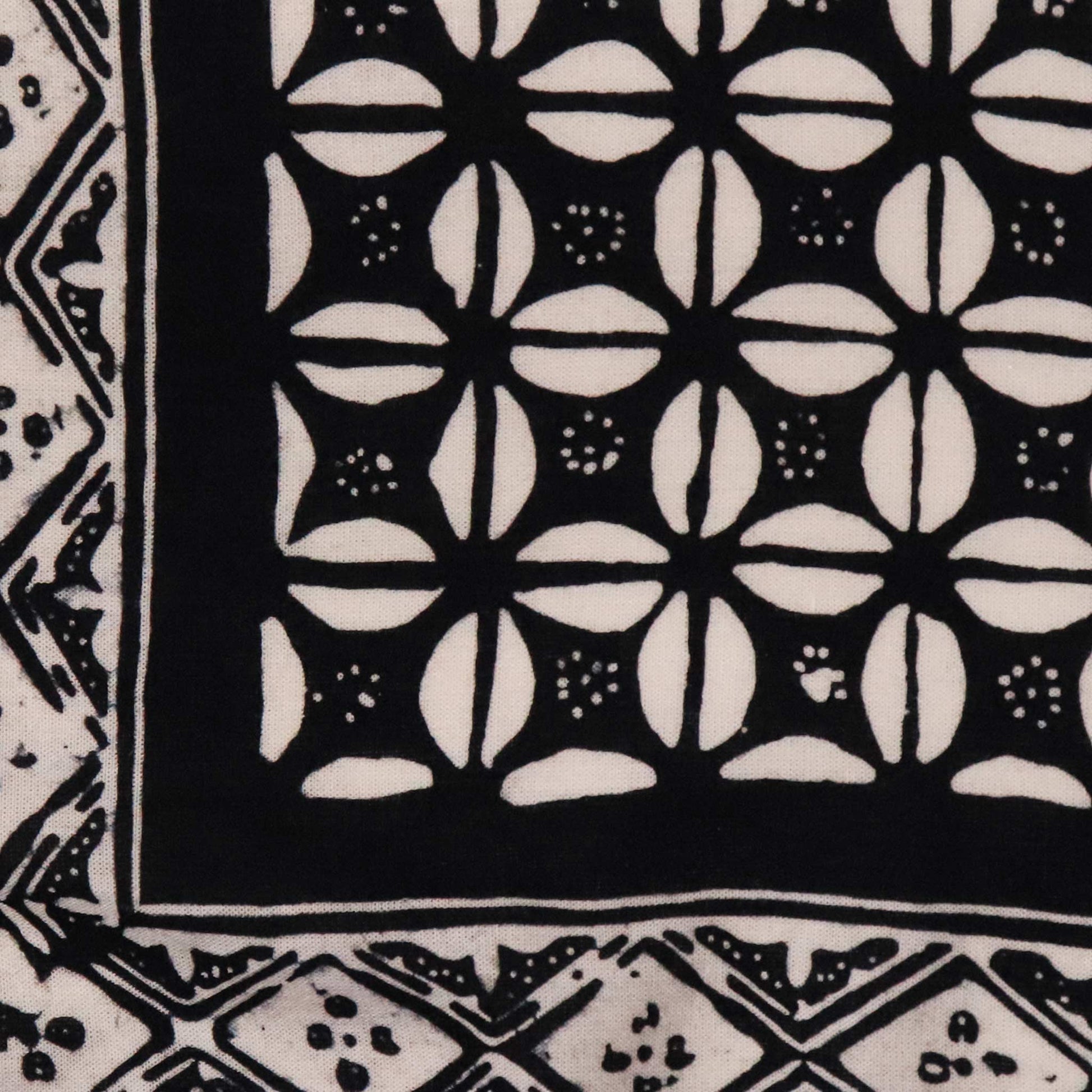 Close-up of a black and white geometric patterned fabric.