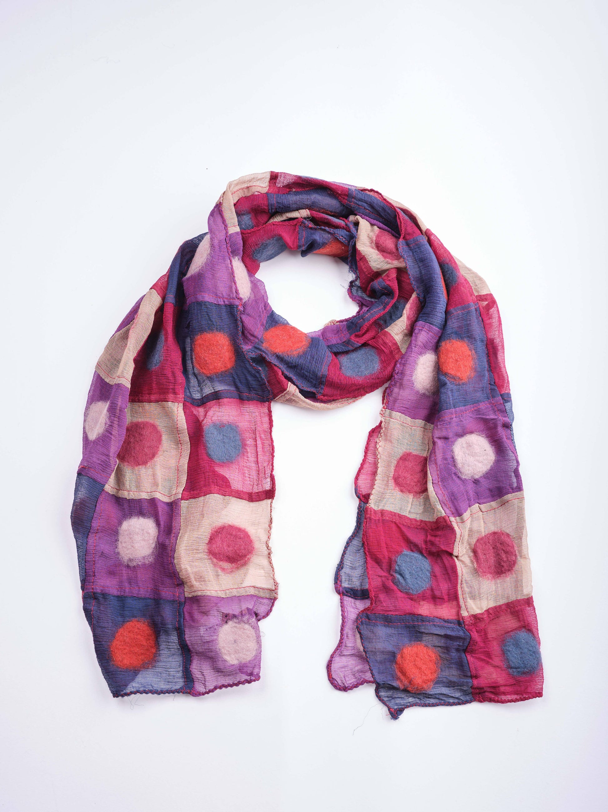 Polkadot Patch Felt/Silk Scarf: Multi-Colored