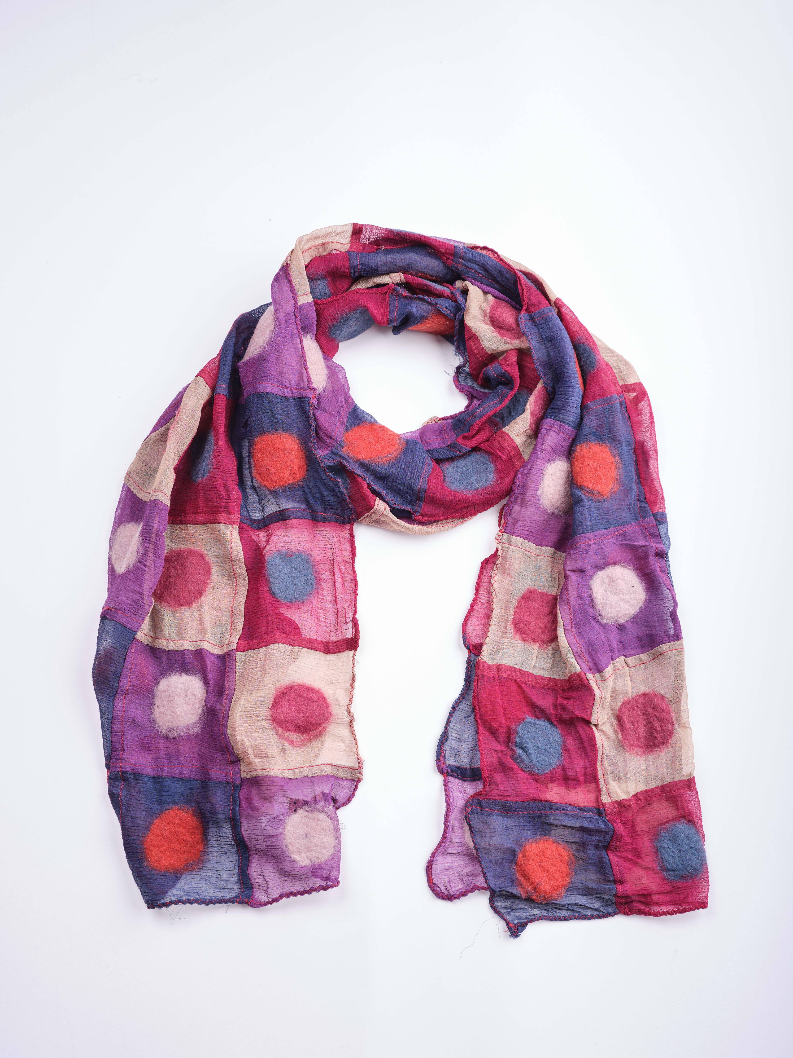 Polkadot Patch Felt/Silk Scarf SF52: Multi-Colored