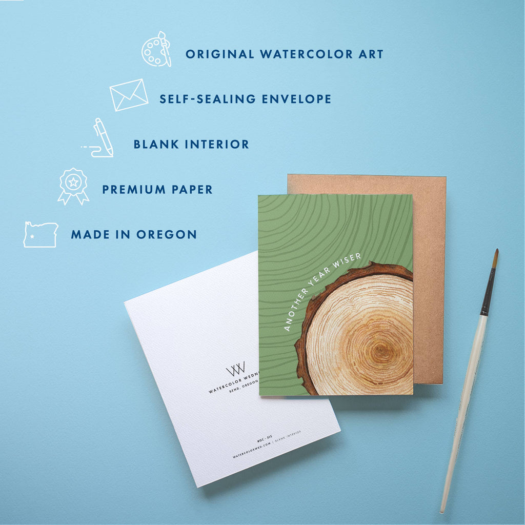 Wiser Birthday Card | Growing Older Tree Ring Nature Design: Single Card