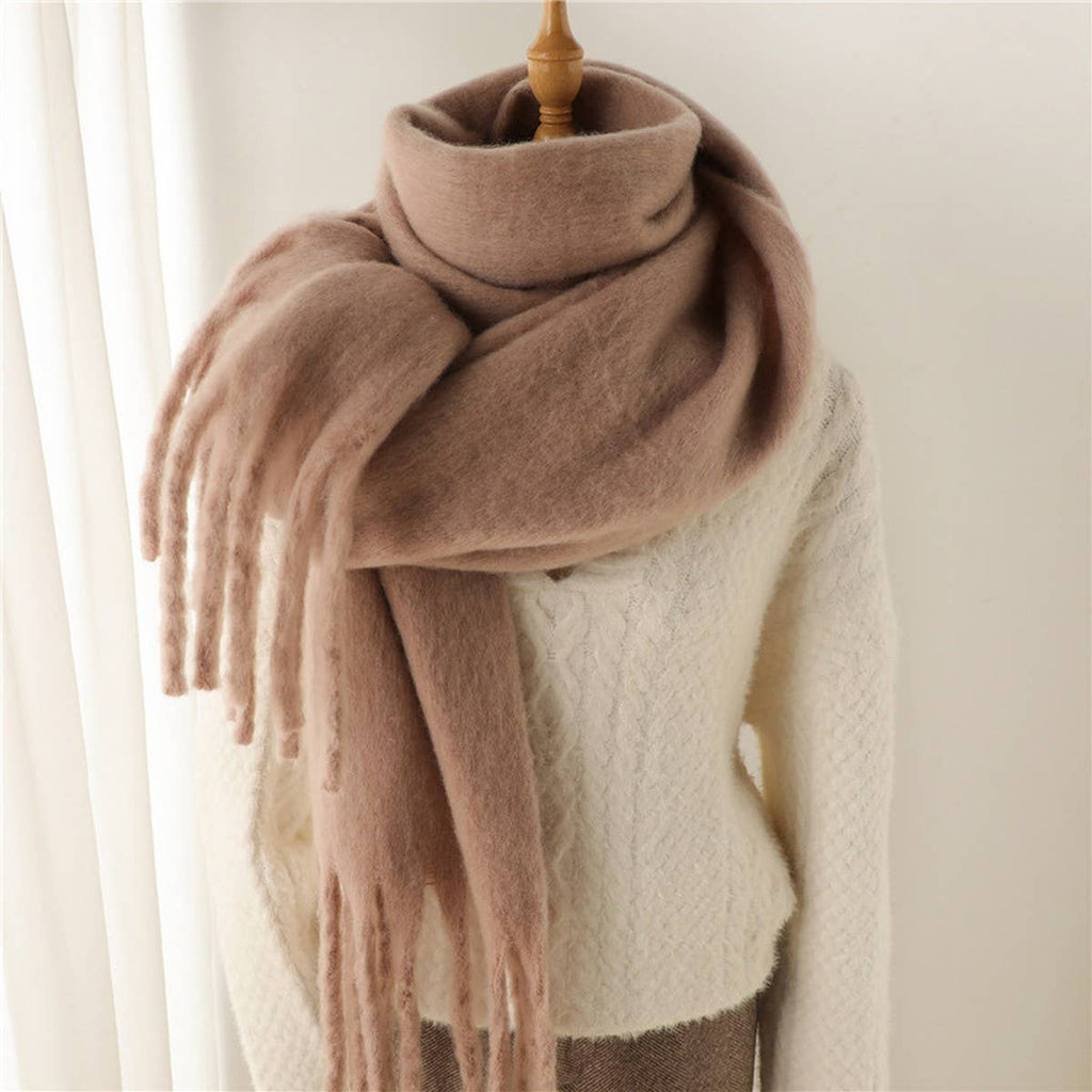 Camel Mohair Tassel Scarf for Winter(OS)
