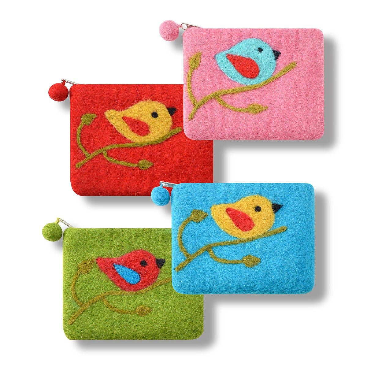 Turquoise One Bird Design Coin Purse – Handcrafted Wool Felt