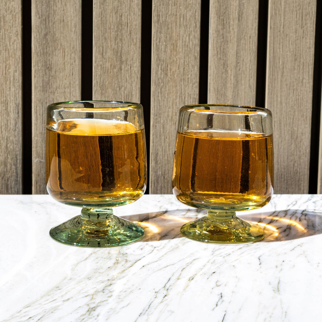 Handblown Short Stemmed Wine Glass | Artisan Etched Clear Glass | 7.5oz