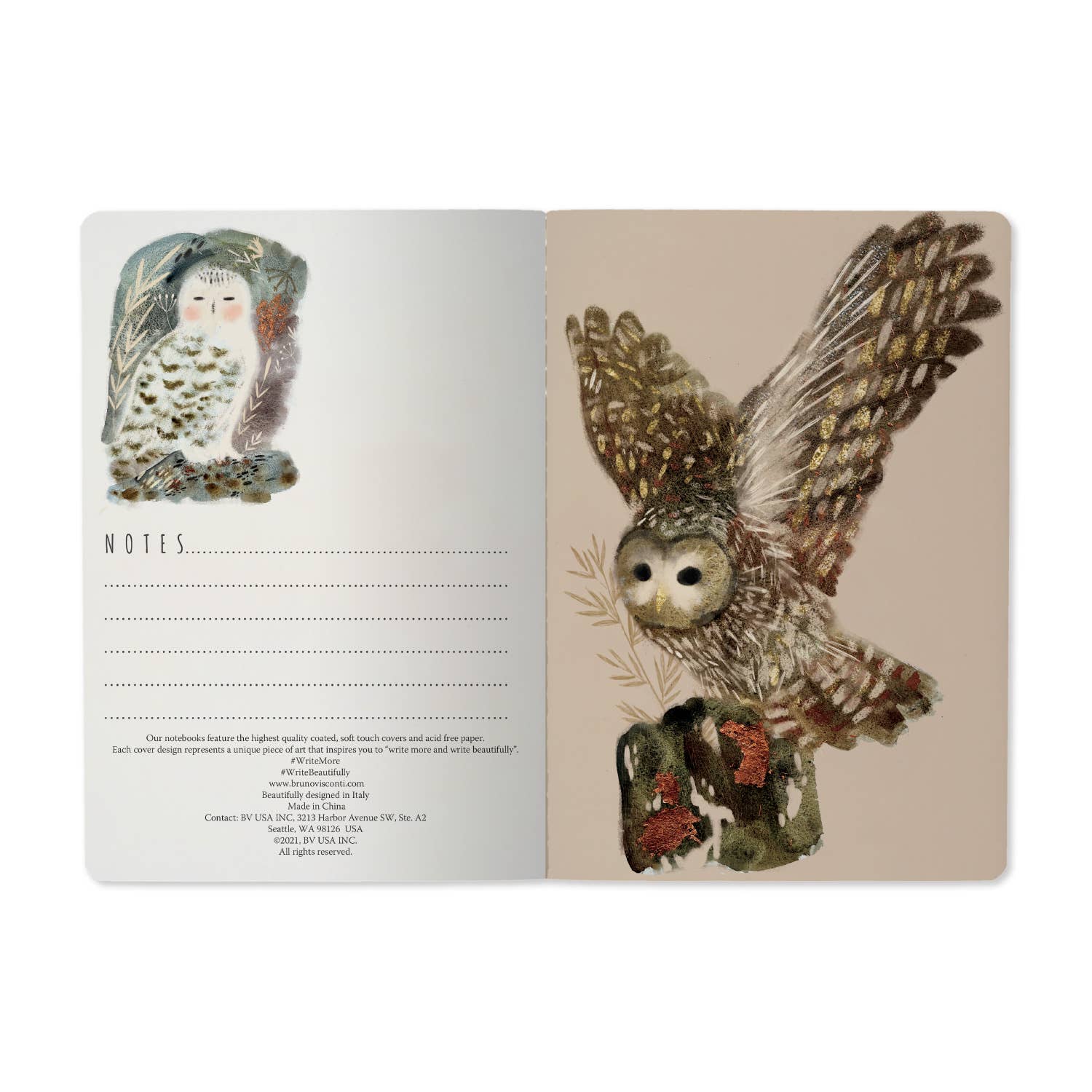 Notebook with owl illustration on a white background