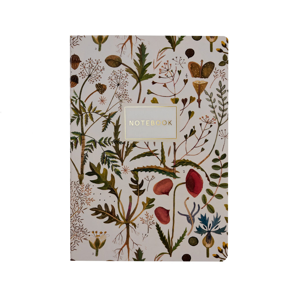 Notebook with floral design on a white background