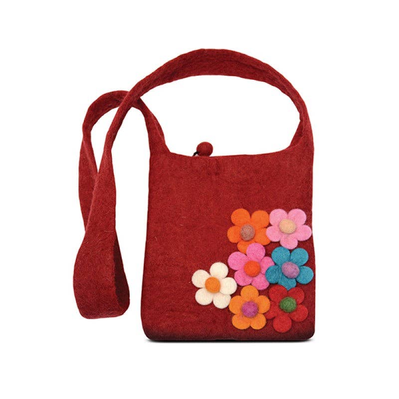 Green Side Flower Cross Body Kids Bag – Handcrafted Wool Felt