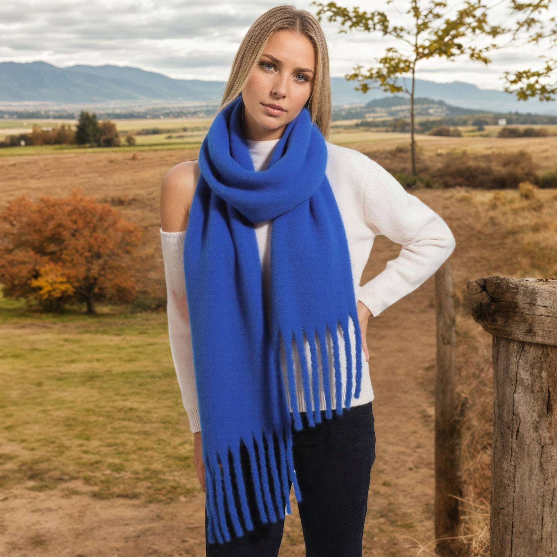 Camel Mohair Tassel Scarf for Winter(OS)