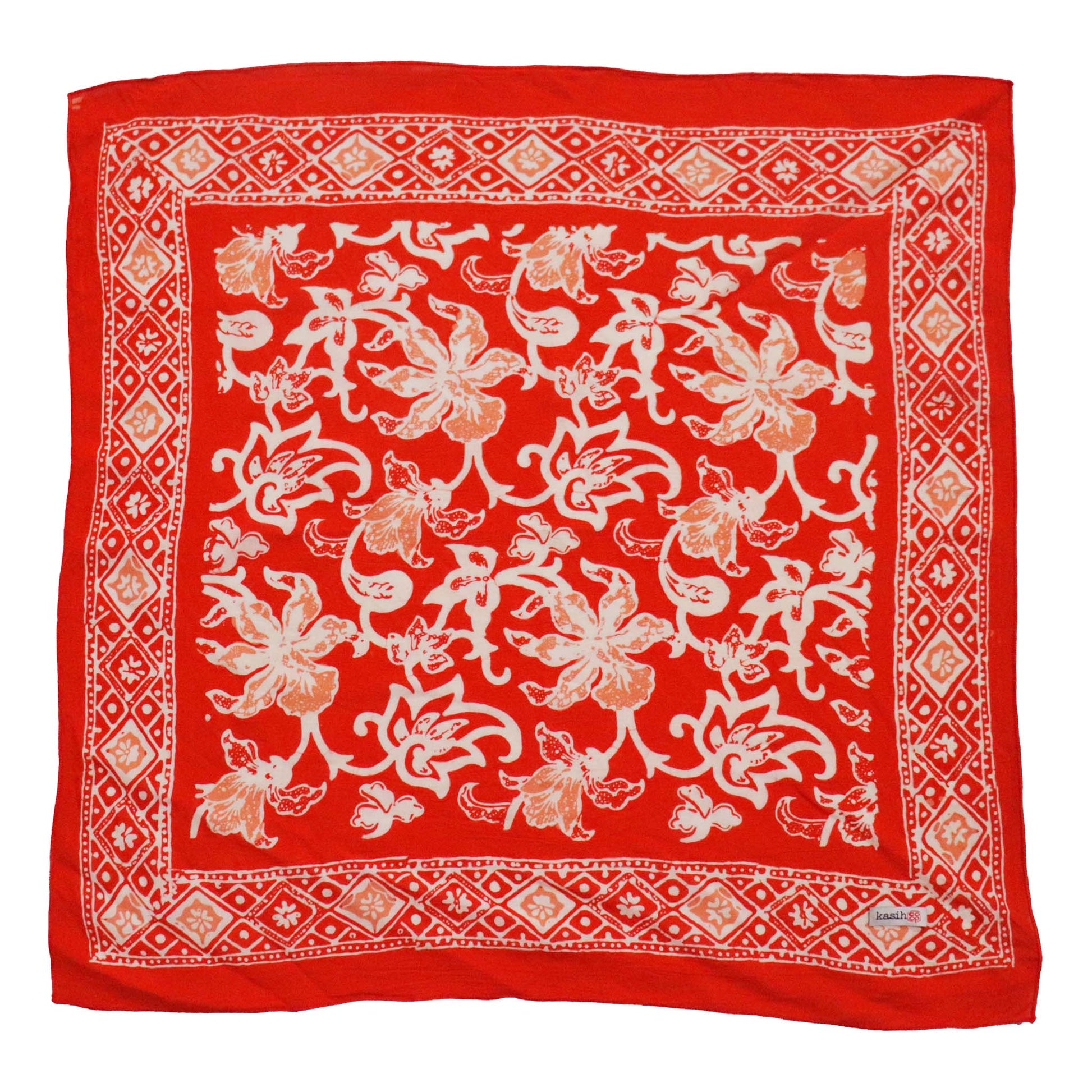 Batik Bandana, Fiery Flora, Red, Flower