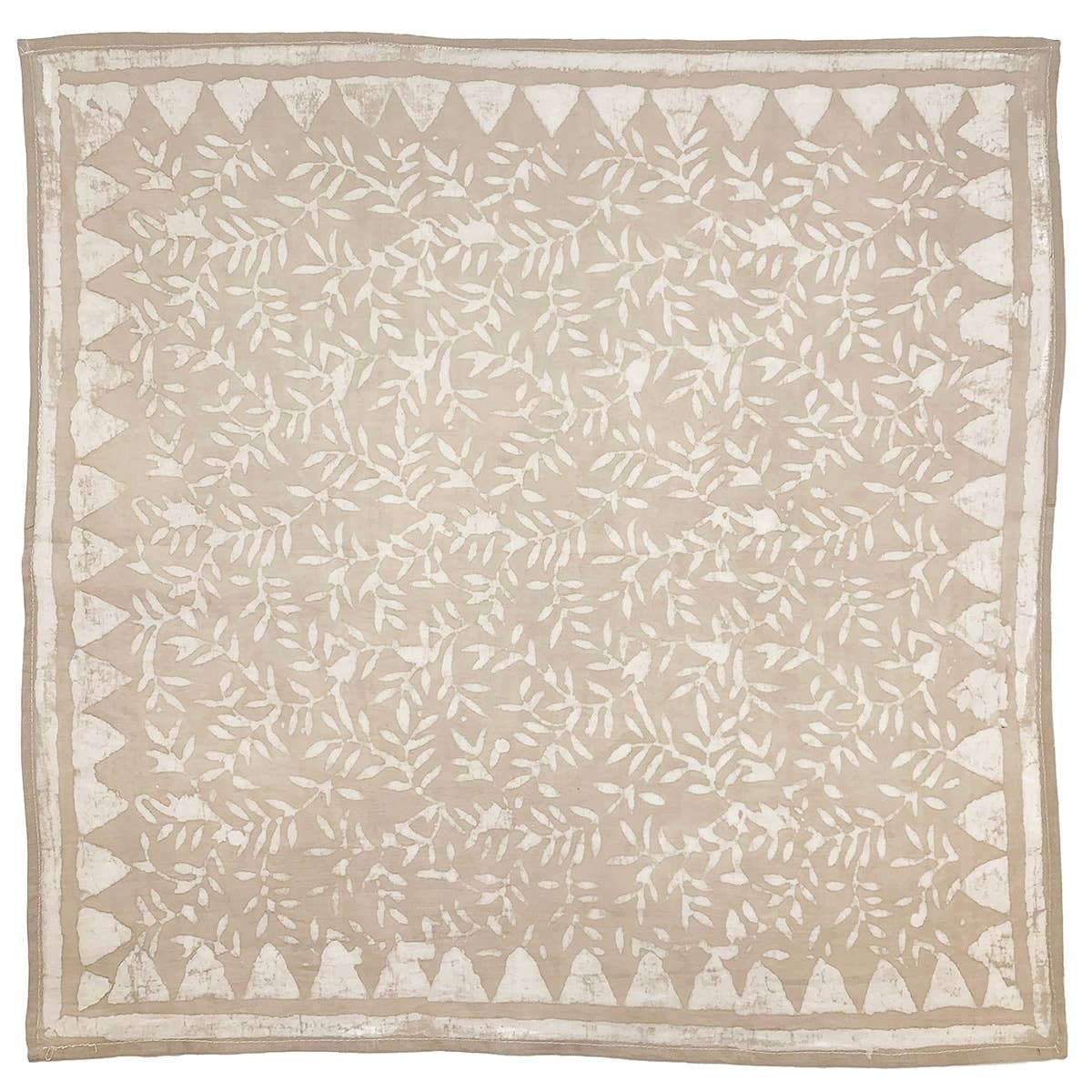 Block Printed Bandana — Tan Leafy Vines & Triangle Border
