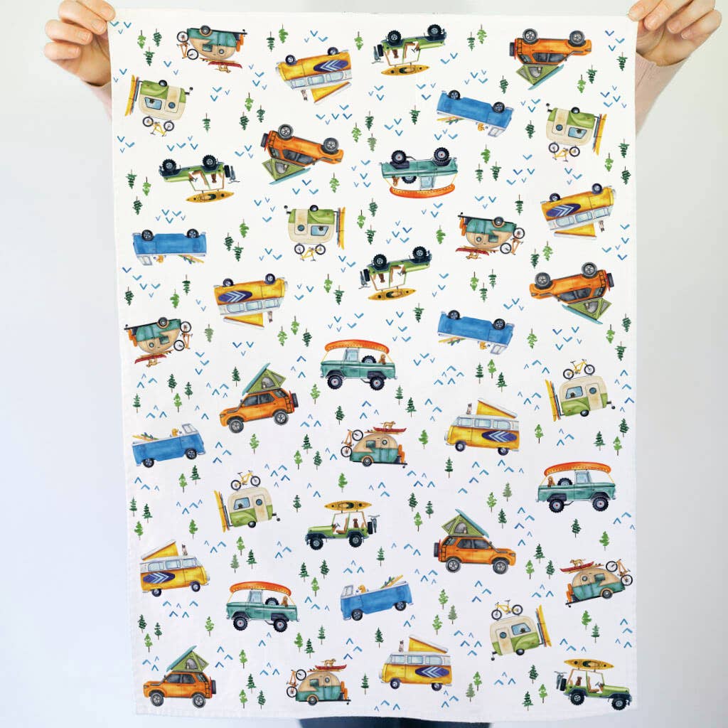Camping Trucks & Outdoorsy Dog Tea Towel