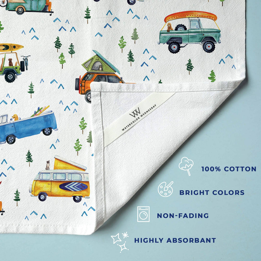 Camping Trucks & Outdoorsy Dog Tea Towel