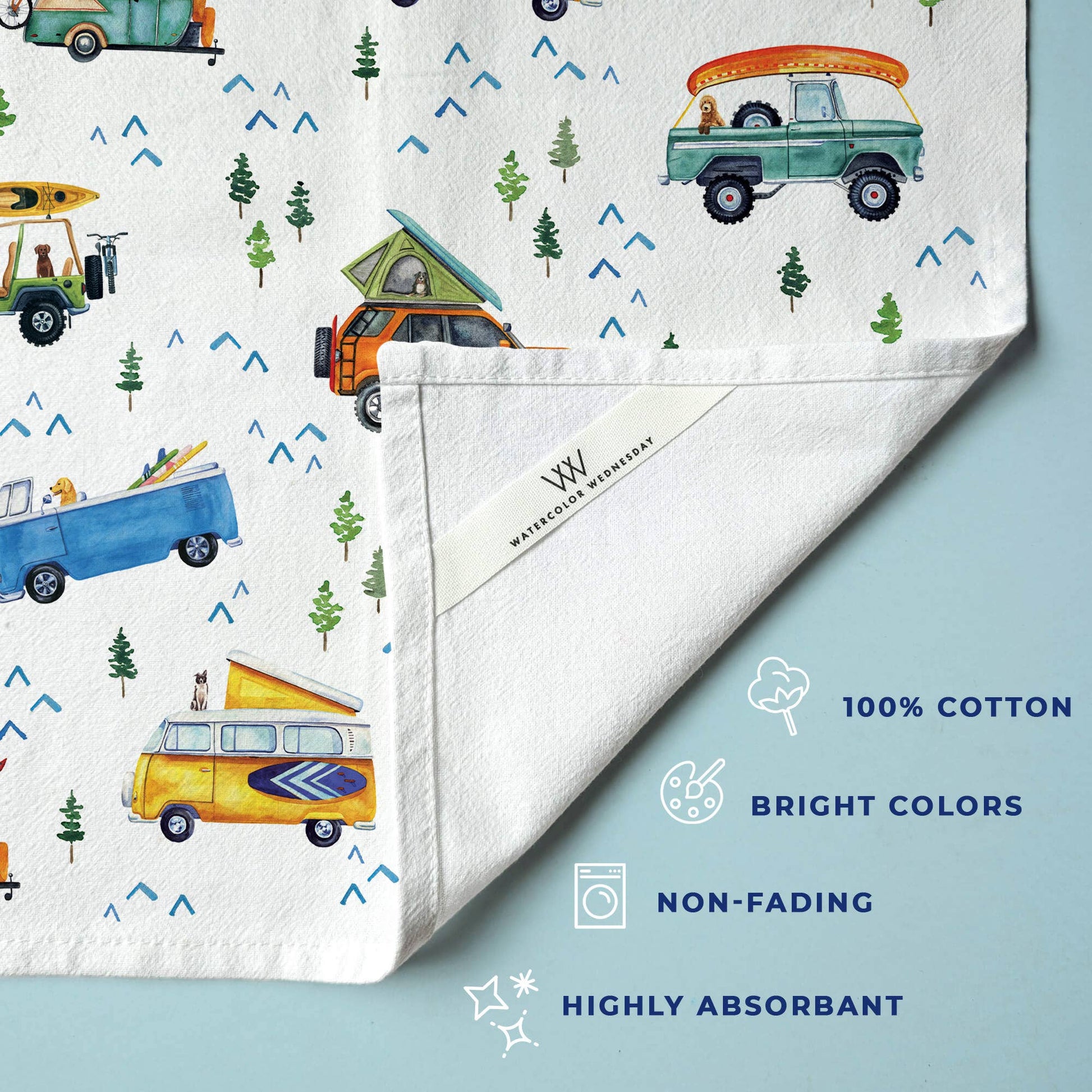 Camping Trucks & Outdoorsy Dog Tea Towel