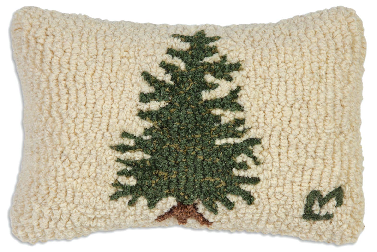 Handcrafted hooked wool pillow with green tree motif, Lykke Living artisan decor from Lenox MA Berkshires. - Little Tree – Hooked Wool Pillow | 8" x 12"
