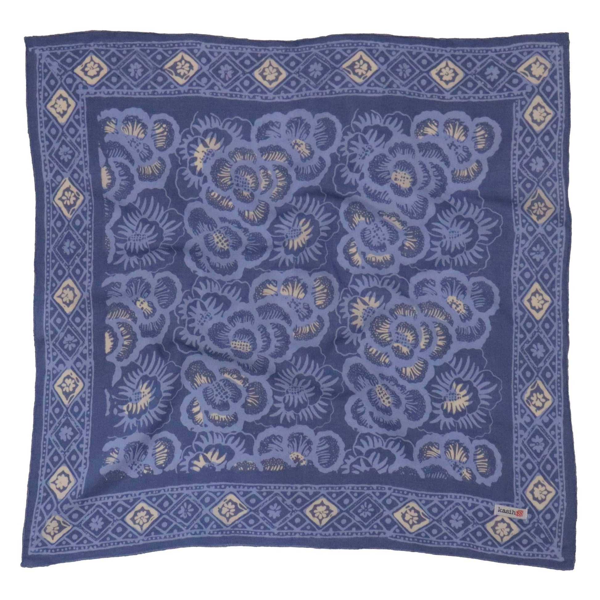 Batik Bandana – Blue Roses | Parang Kawung Pattern