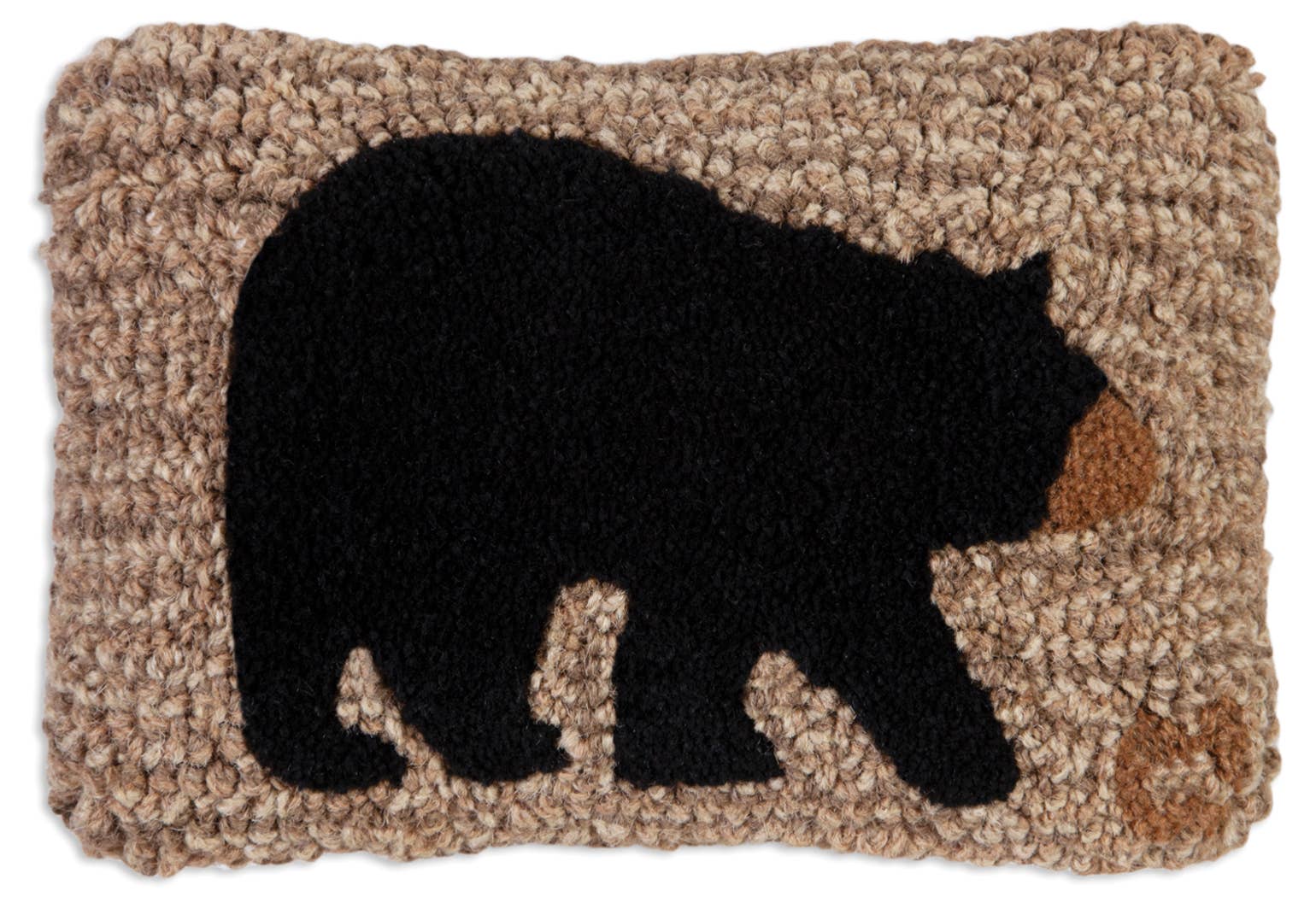 Black Bear on Tweed – Hooked Wool Pillow | 8" x 12"