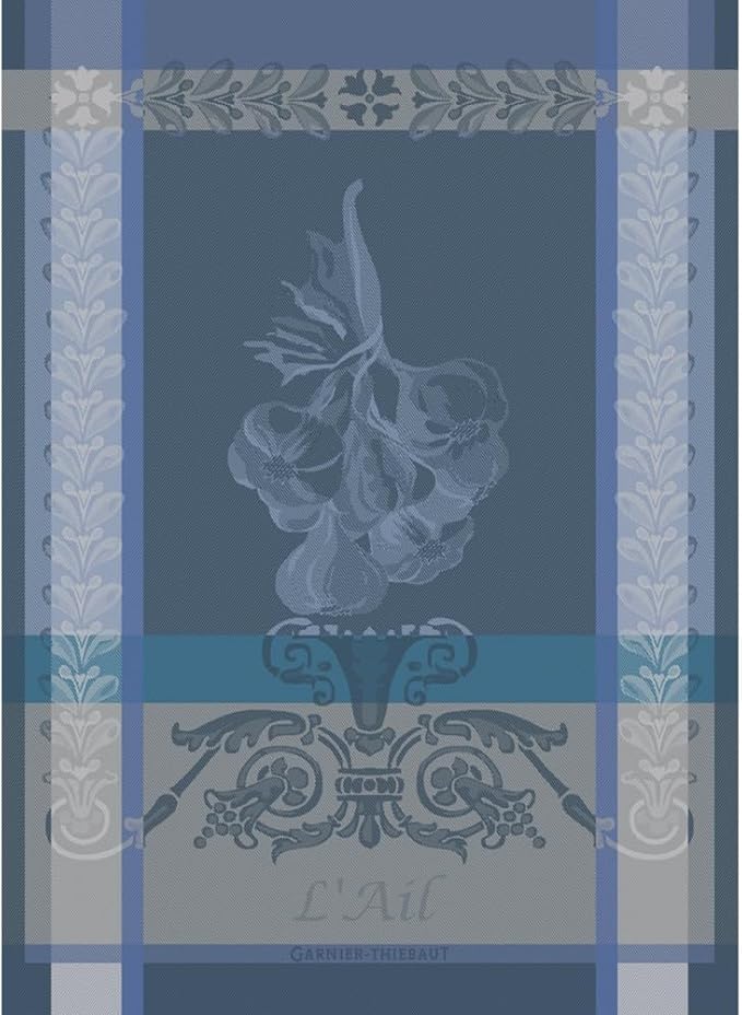 Blue artisan kitchen towel by Lykke Living featuring handcrafted floral and ornamental designs from Lenox MA boutique in the . - Ail Blue Kitchen Towel