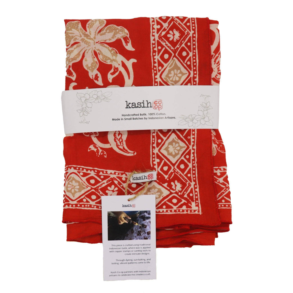 Batik Bandana, Fiery Flora, Red, Flower