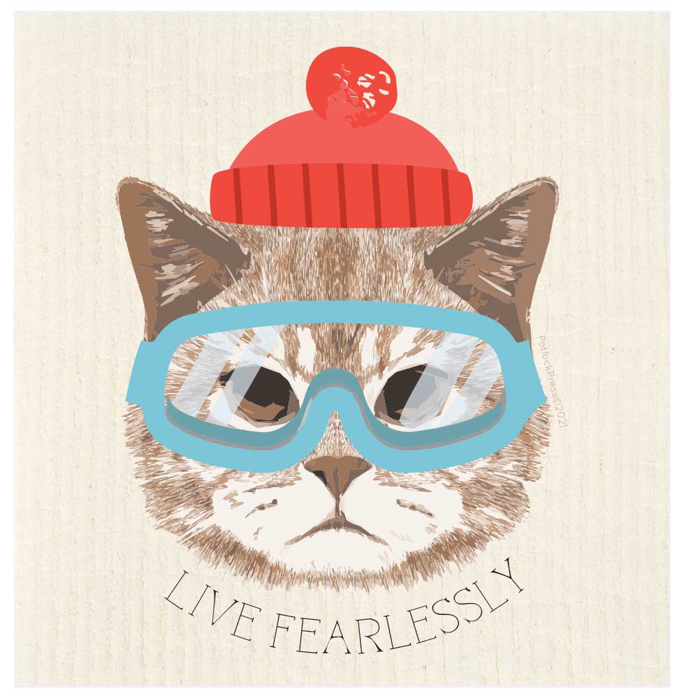 Live Fearlessly Cat Swedish Dishcloth
