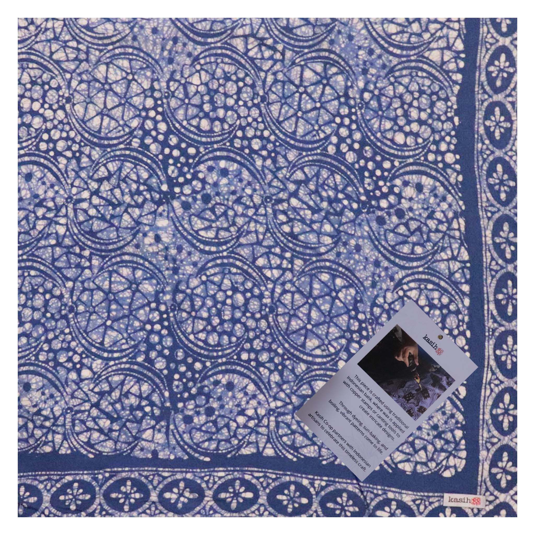 Batik Bandana - Blue White, Geometric, Stone Cotton