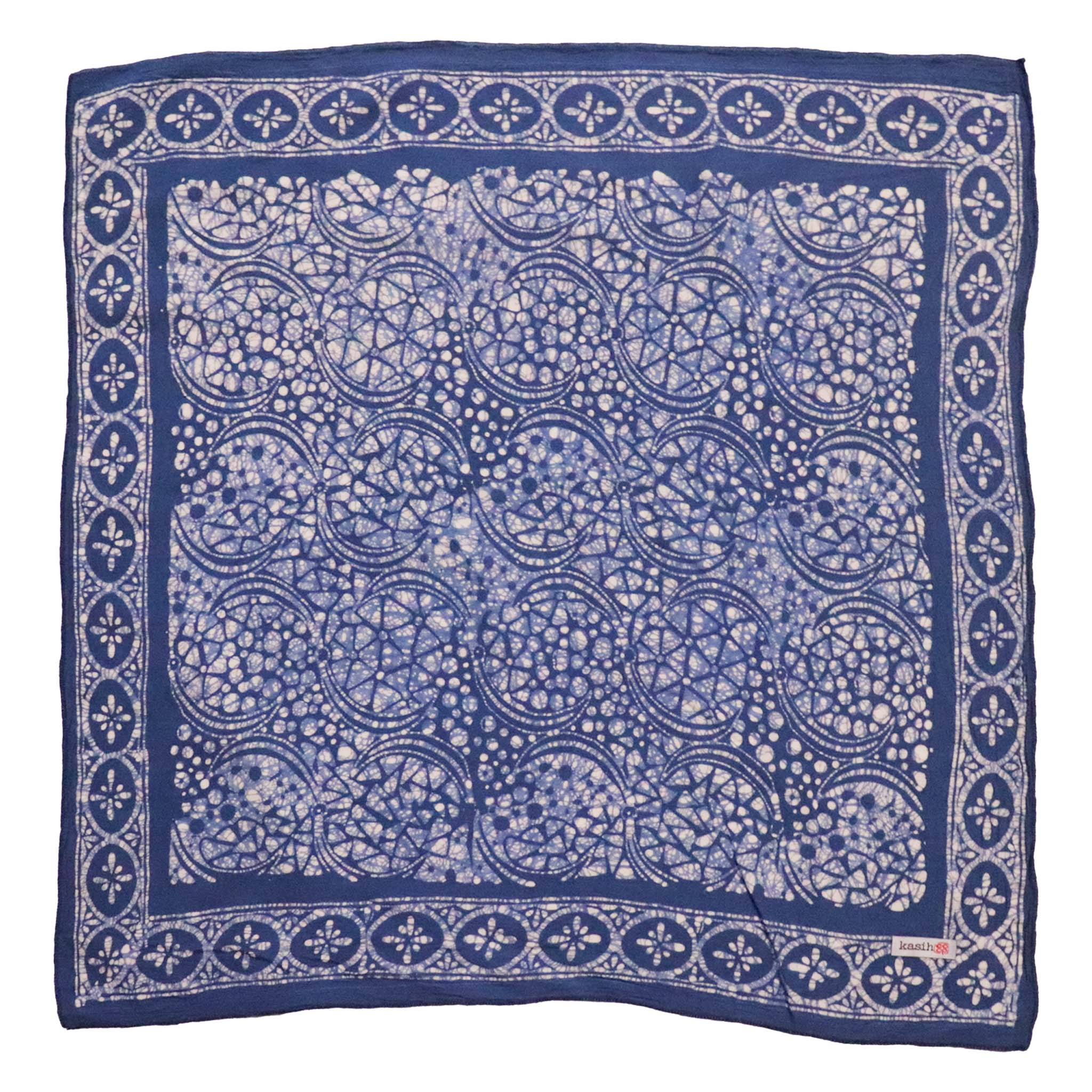 Batik Bandana - Blue White, Geometric, Stone Cotton
