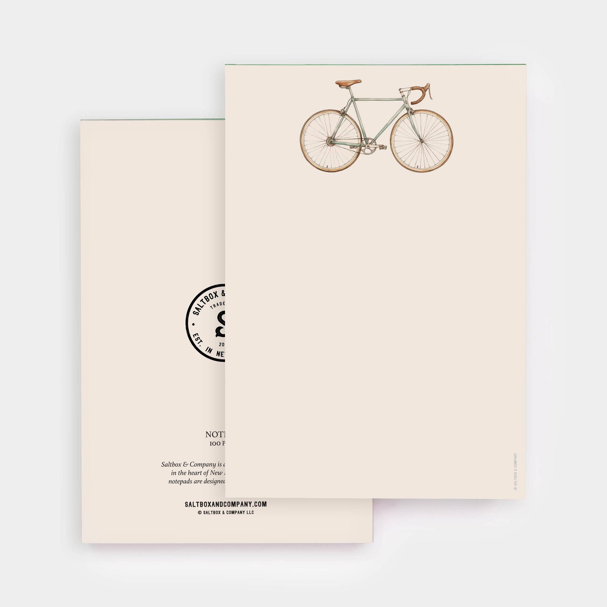 Notebook with a bicycle illustration on the cover, featuring Salthorn & Company branding.