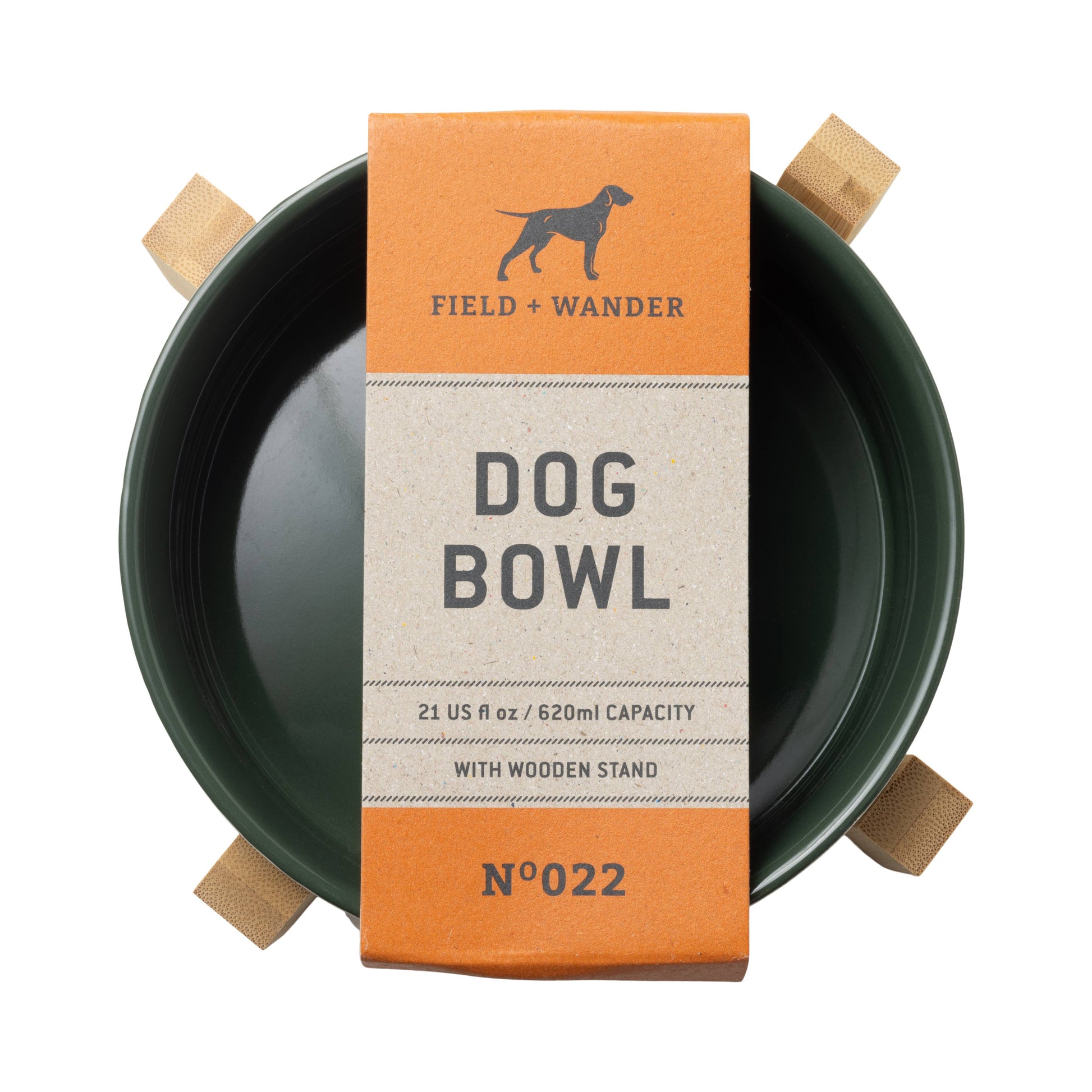 Ceramic Dog Bowl with Wooden Stand – Green | Bon Appétit