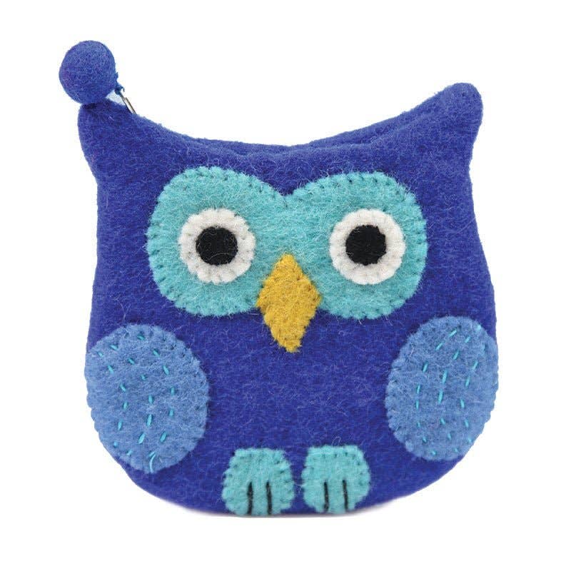 Blue Owl Face Shaped Coin Purse – Handcrafted Wool Felt
