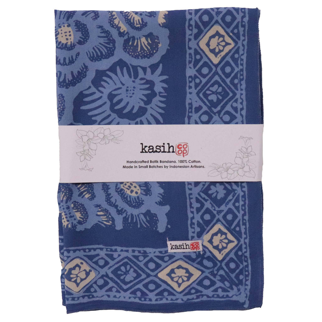 Batik Bandana – Blue Roses | Parang Kawung Pattern