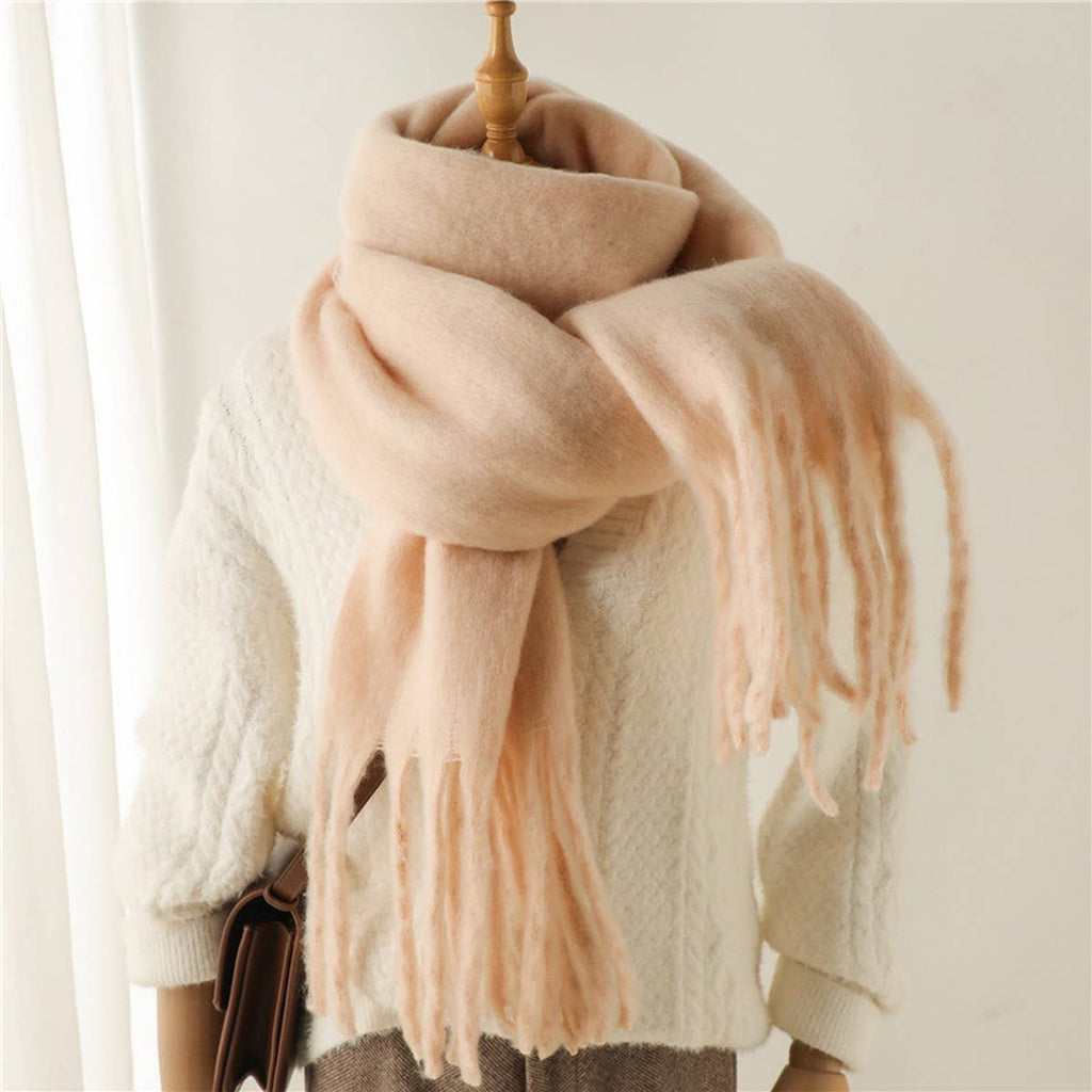 Camel Mohair Tassel Scarf for Winter(OS)