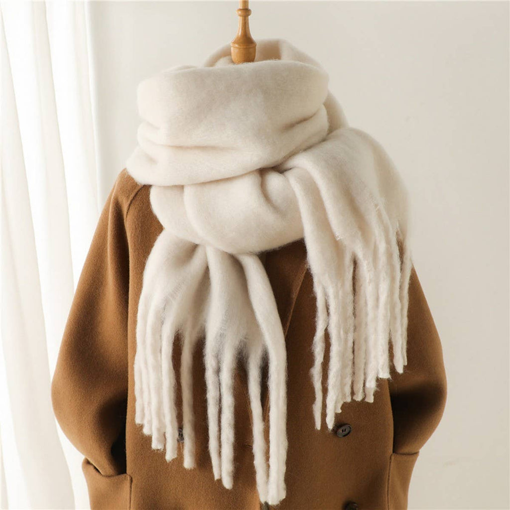Camel Mohair Tassel Scarf for Winter(OS)
