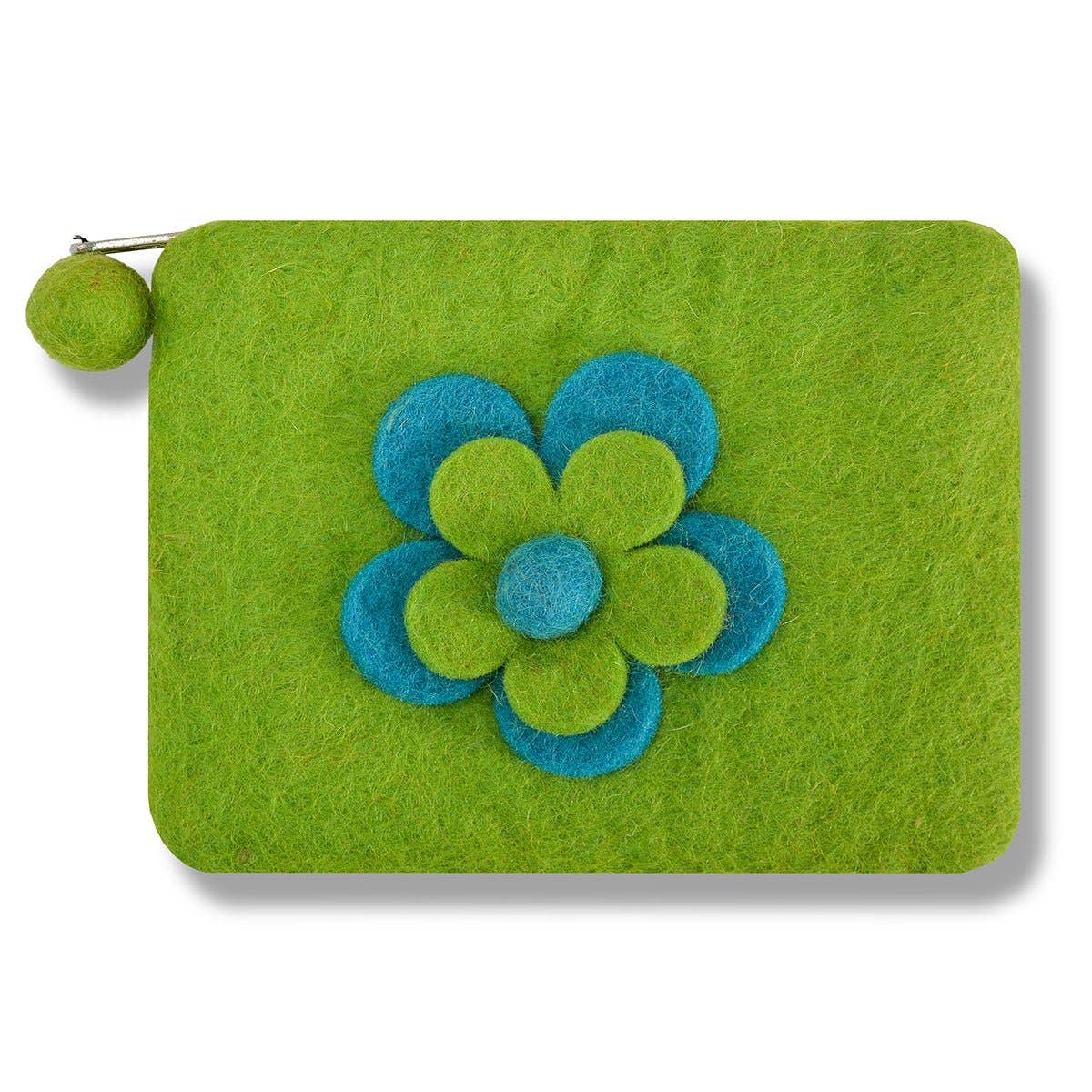 Green Two Layer Flower Coin Purse – Handcrafted Wool Felt
