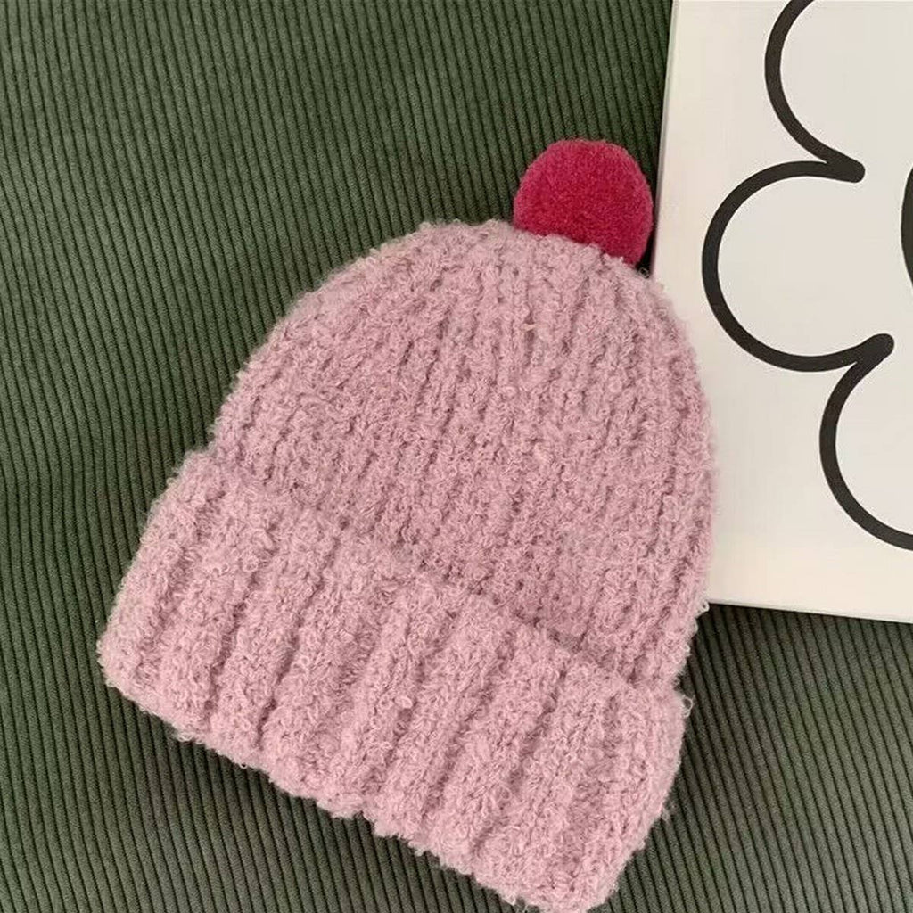 PINK CHILDREN'S COLORFUL BALL SOFT KNITTED HAT(OS) 1