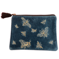 Rich Blue with Bees Velvet Large Pouch