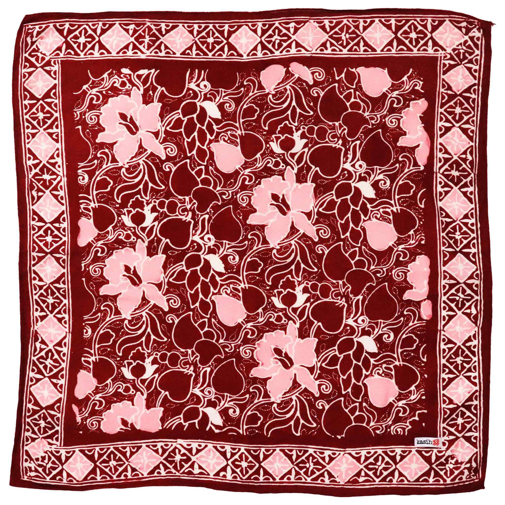 Ruby Bloom Batik Bandana — Red & Pink
