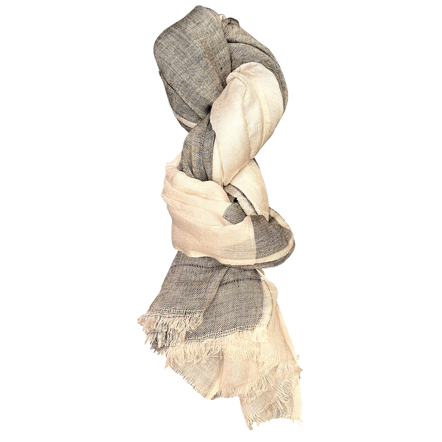 Pure Linen Feather Fringe Scarf — Black & White
