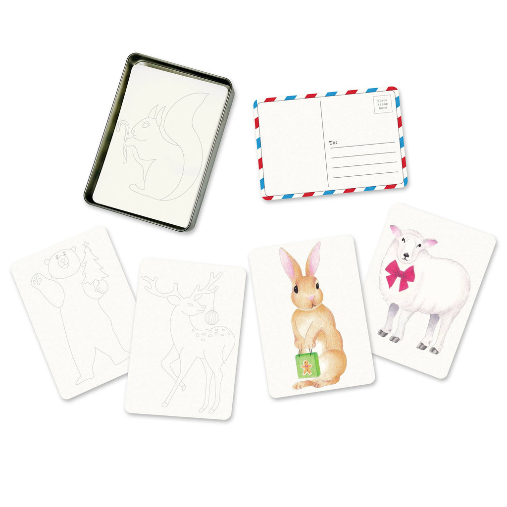 Coloring Postcards — 6 Winter Animal Designs | Set of 30