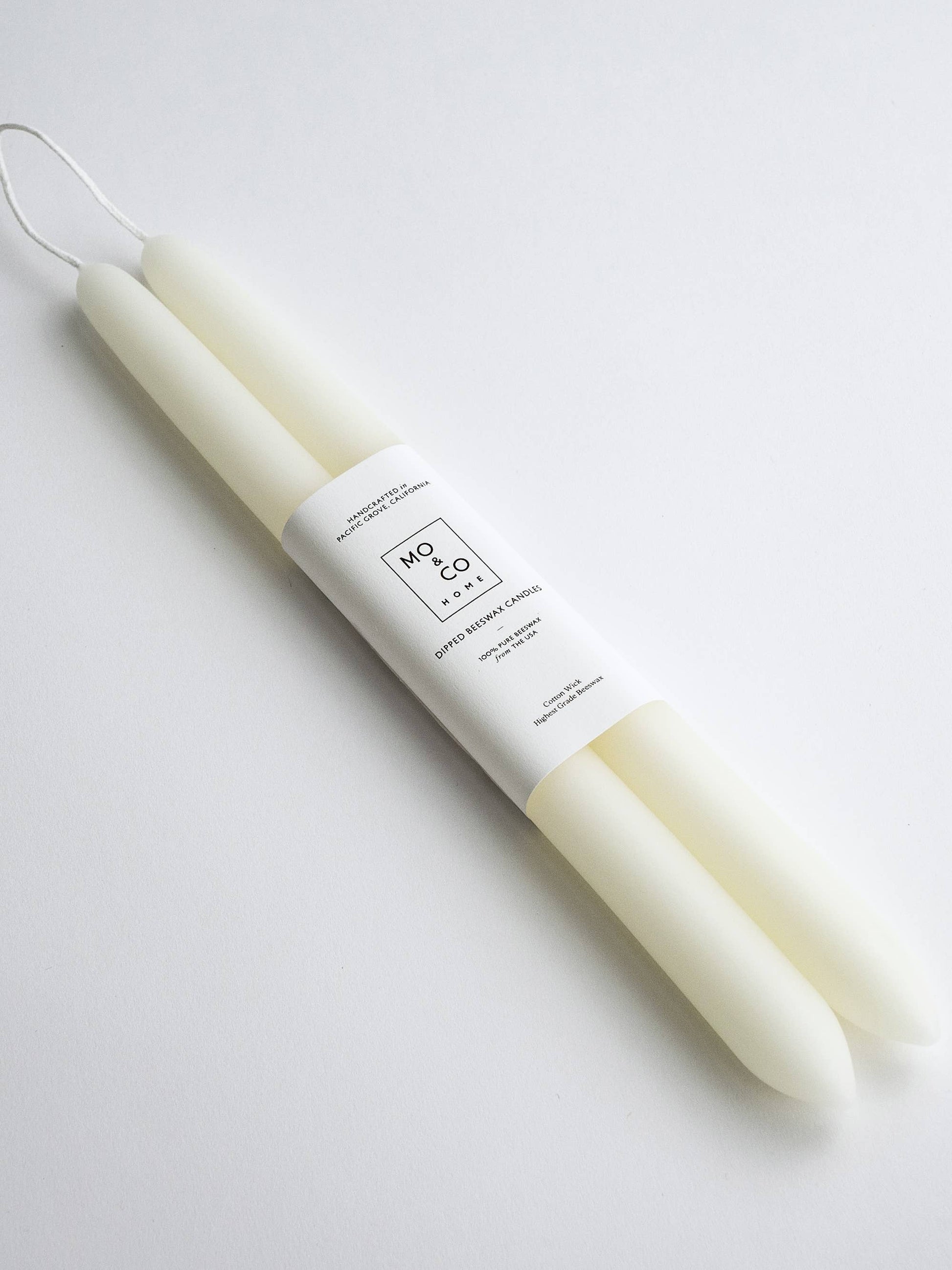 Natural White | Dipped Beeswax Taper Candles – 10” | Pair
