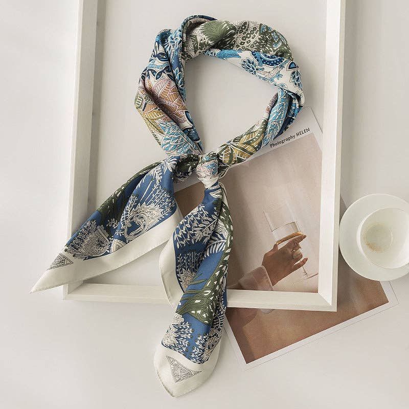 Botanical Floral Square Scarf: WHITE / 90*90CM