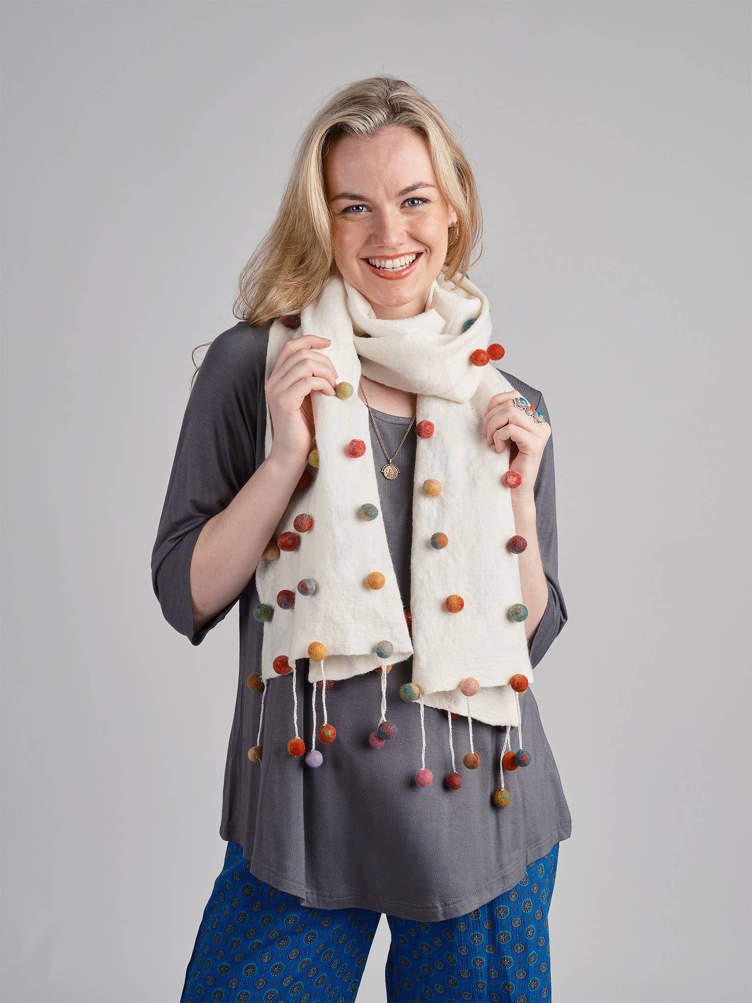 Sugar dot Wool/Silk Scarf: White