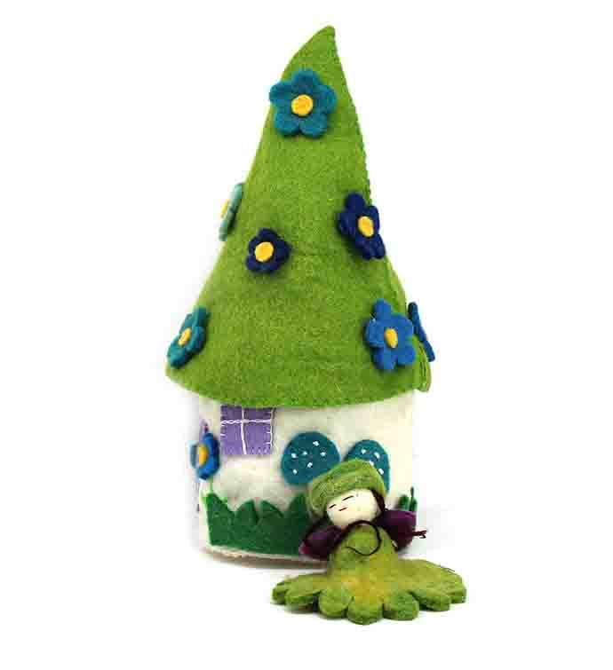 Blue Flower Felt Fairy House