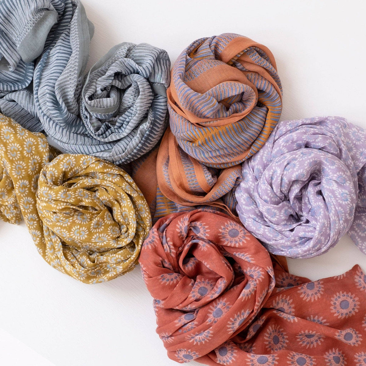 Sunburst Dark Honey Block Printed Scarf