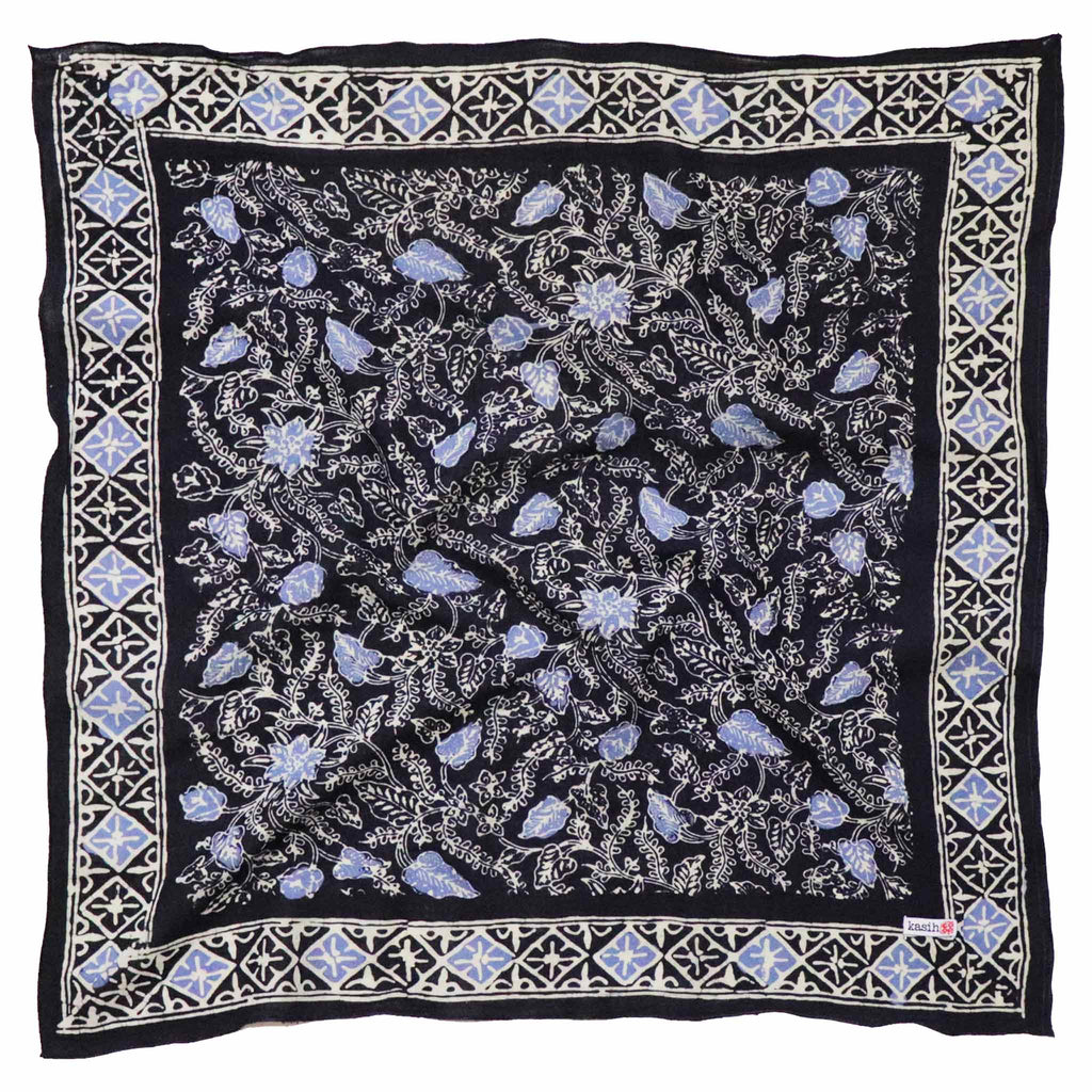 Large Wild Rag Batik Bandana Blue Navy Foliage