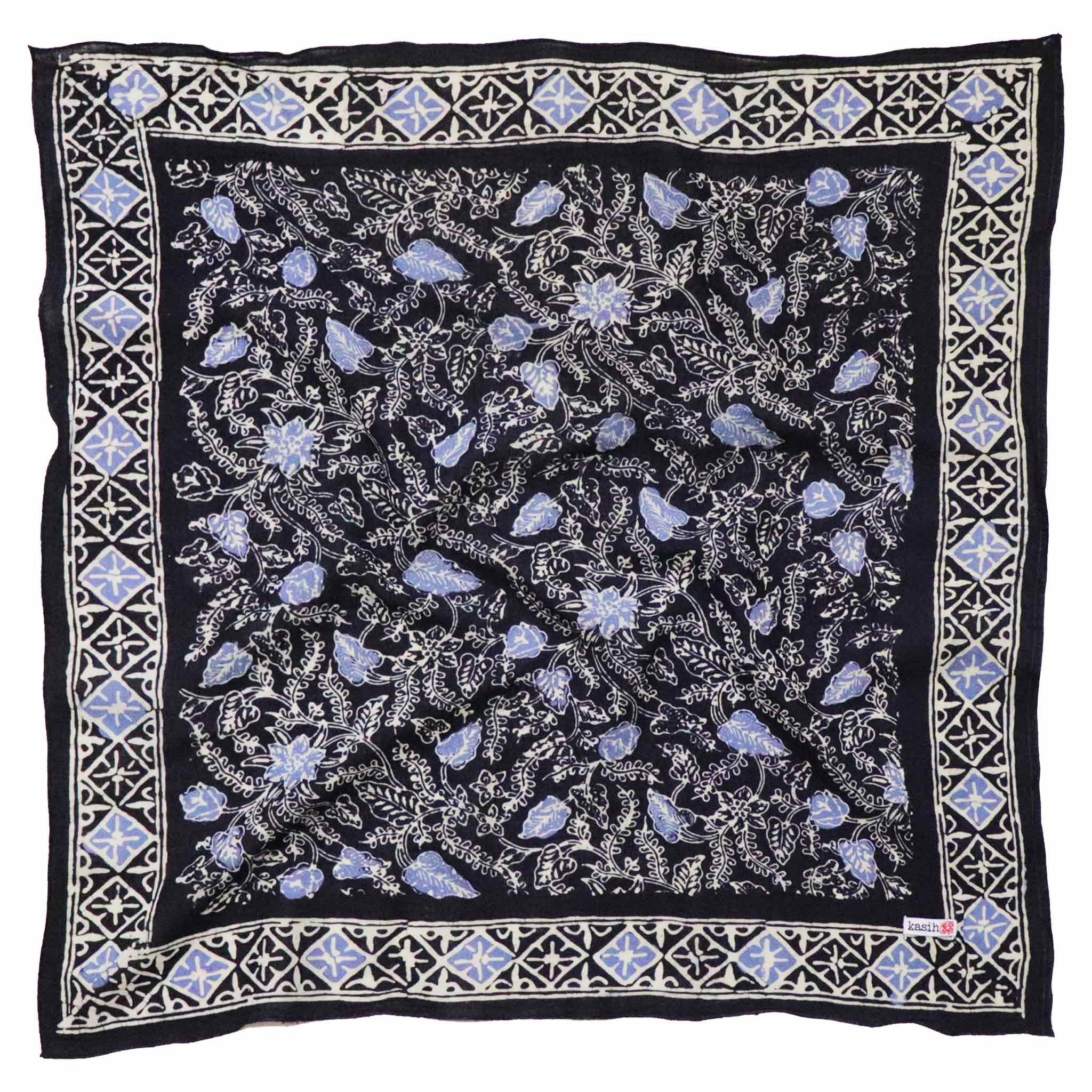 Large Wild Rag Batik Bandana Blue Navy Foliage