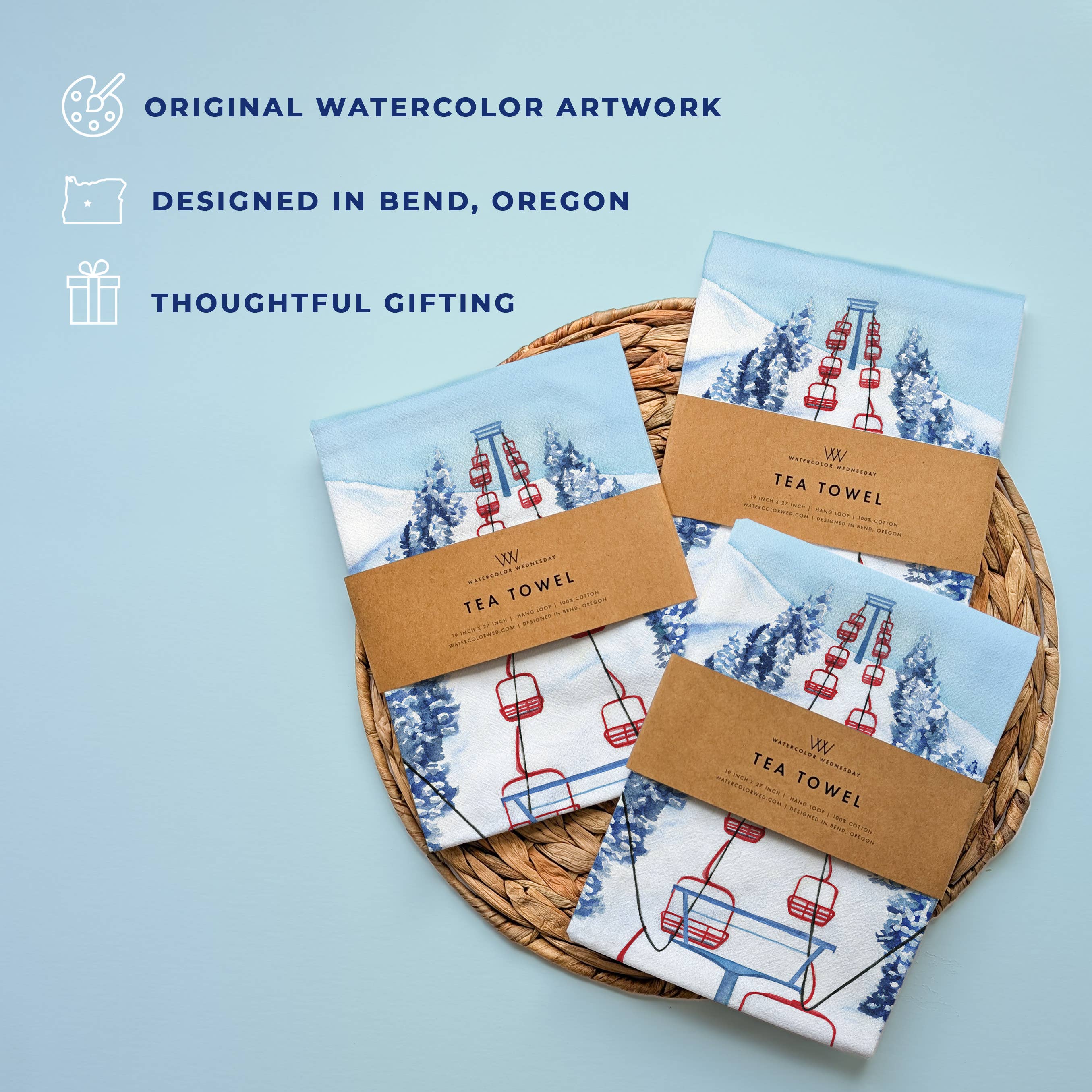 Ski Chairlift Tea Towel | Alpine Winter Holiday Kitchen