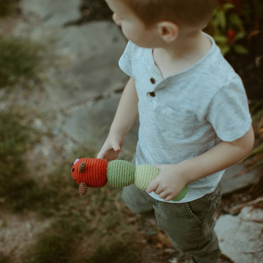 Caterpillar Rattle – Handmade Organic Cotton Baby Toy