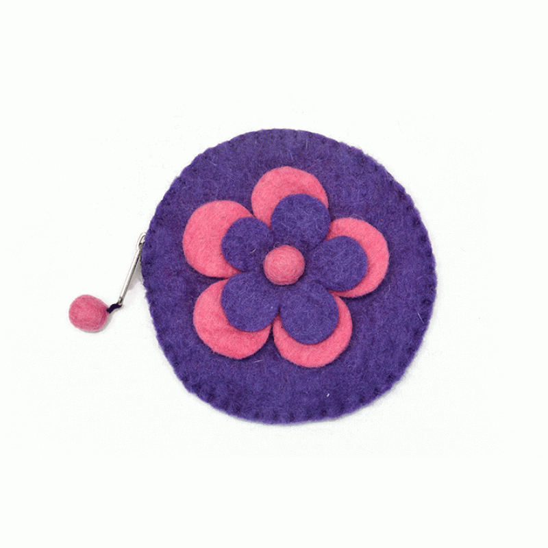 Red Two Layer Flower Round Coin Purse